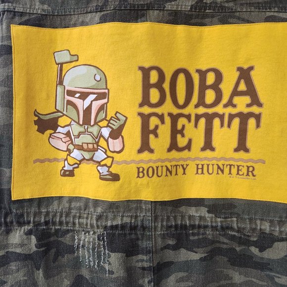 One-Of-A-Kind Boba Fett Custom Sans Souchi Camouflage Denim Jacket Sz S - Picture 2 of 14